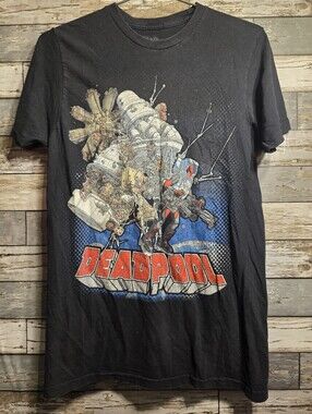 Marvel Deadpool Graphic Tee in Black with Red and Blue Print